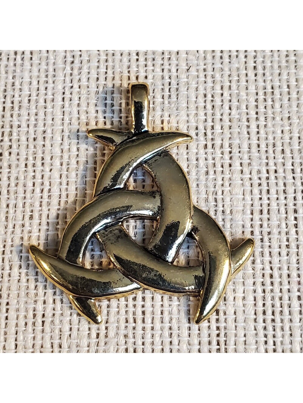 New Vintage 90s Triple Celtic Moon Antique Gold Alloy Metal Pendant